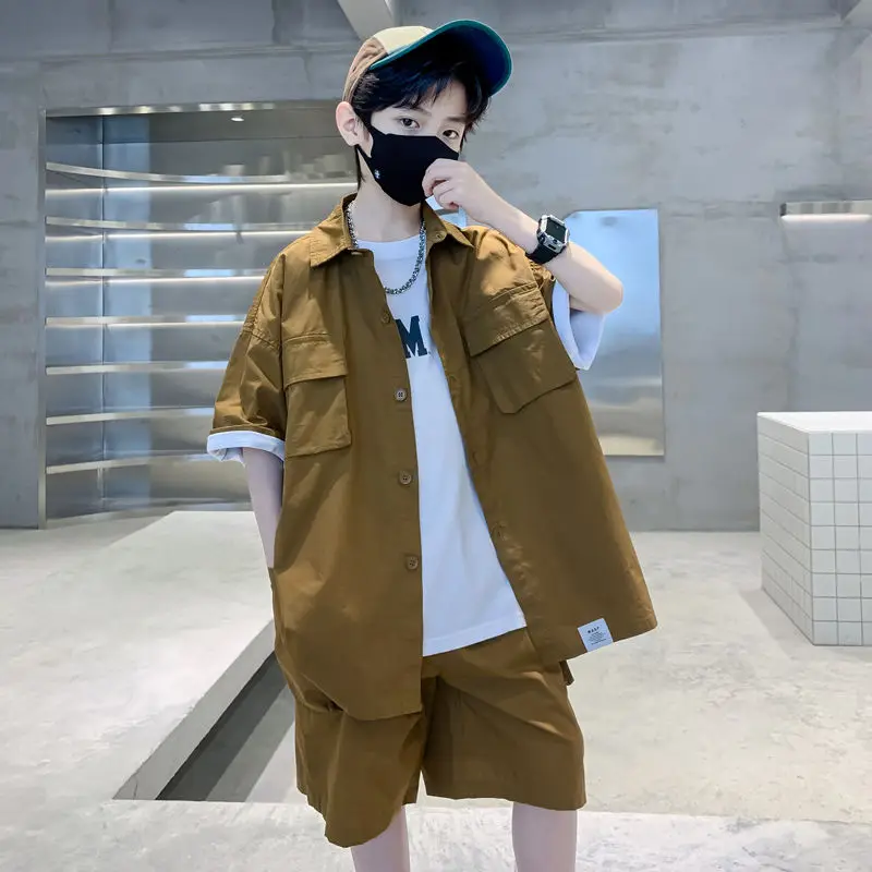 2023 Spring Boys Clothes Sport Set Casual Short Sleeve Children tracksuit Solid shirt + loose shorts pants 5 6 8 9 10 12 14 year
2023 Spring Boys Clothes Sport Set Casual Short Sleeve Children tracksuit Solid shirt + loose shorts pants 5 6 8 9 10 12 14 year