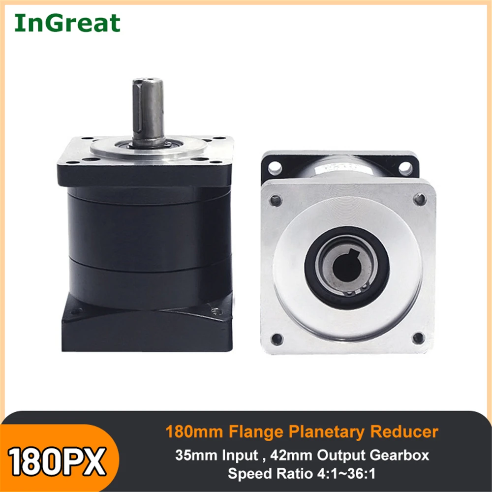 180mm Flange Planetary Reducer Step-down Gearbox 35mm input Ratio 4:1/5 to 1/16 to 1/20 to 1/36 to 1 for 3kw~7.5Kw Servo Motor
180mm Flange Planetary Reducer Step-down Gearbox 35mm input Ratio 4:1/5 to 1/16 to 1/20 to 1/36 to 1 for 3kw~7.5Kw Servo Motor