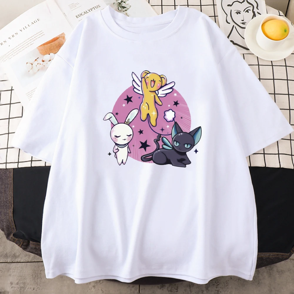 Kawaii Cardcaptor Sakura T рубашка Keroberos Spinel Sun Momo для девочек летние 100% хлопок печать Harajuku