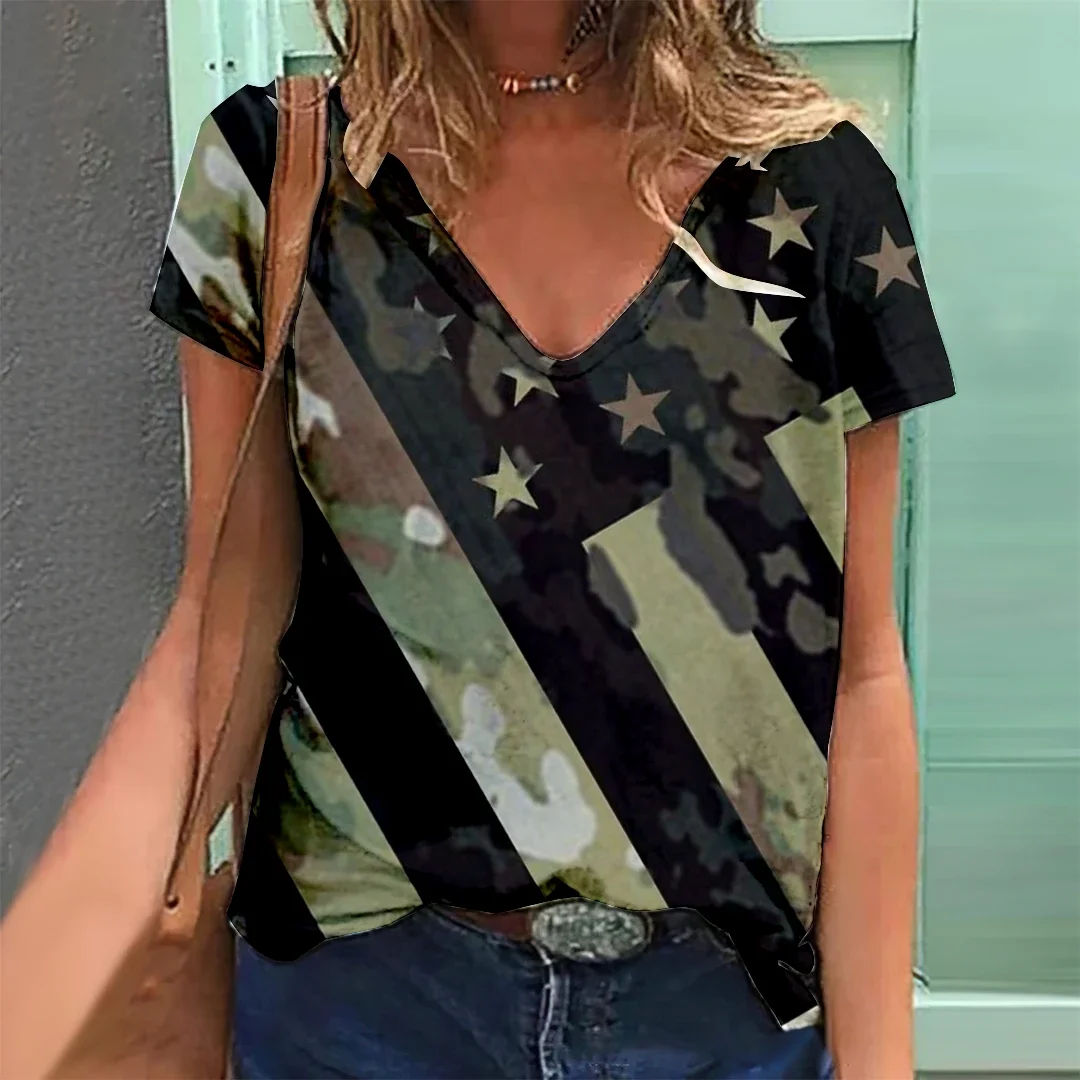 Женская футболка с V-образным вырезом, свободная повседневная футболка с коротким рукавом и 3D-принтом флага США, лето 2022
Женская футболка с V-образным вырезом, свободная повседневная футболка с коротким рукавом и 3D-принтом флага США, лето 2022