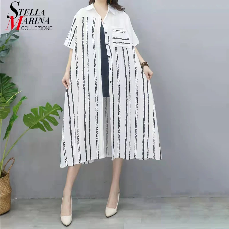 Прямой женский в Корейском стиле с коротким рукавом размера плюс, летнее Повседневное платье-рубашка в полоску, Черное и белое праздничное ...
Прямой женский в Корейском стиле с коротким рукавом размера плюс, летнее Повседневное платье-рубашка в полоску, Черное и белое праздничное ...