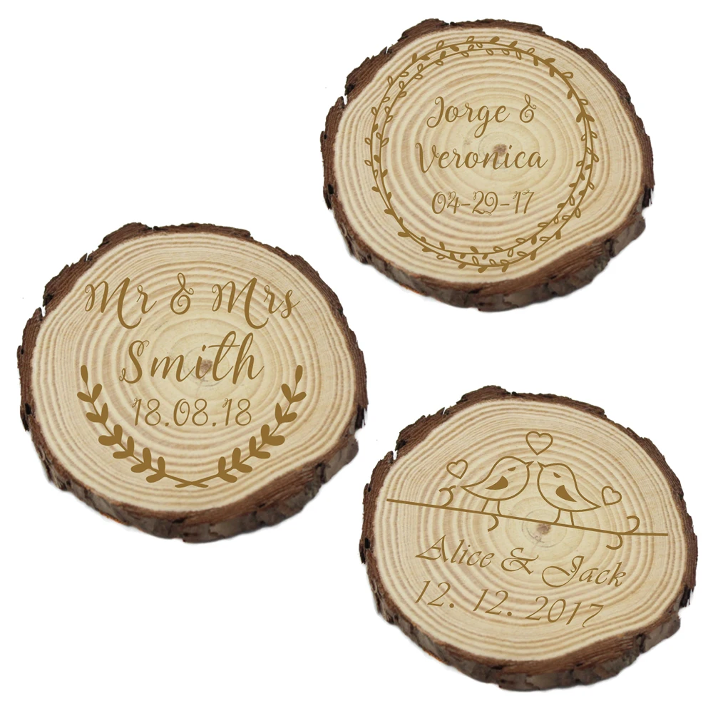 

20PCS Personalized Engraved Rustic Slice Circle Coasters Coaster Custom Laser Gift Wedding Decor Favor Party Decor Natural wood
