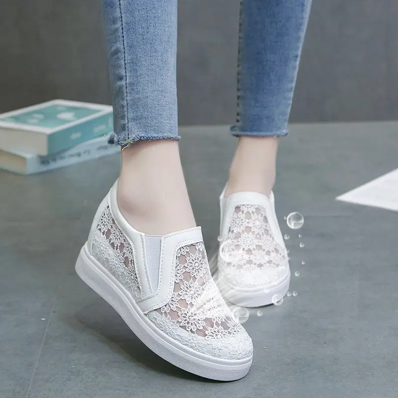 

Small White Shoes Slip-on Clogs Platform Tennis Female Casual Sneaker Round Toe Increas Height Wedge Basket 2022 Slip On Creeper