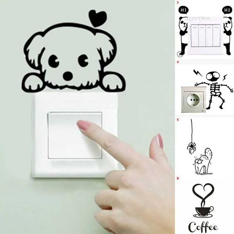 

Cartoon Cute Dog Cat Kitten Panda Socket Switch Wall Sticker Vinyl Decals For Home Decor Lovely Animals Stickers Removable