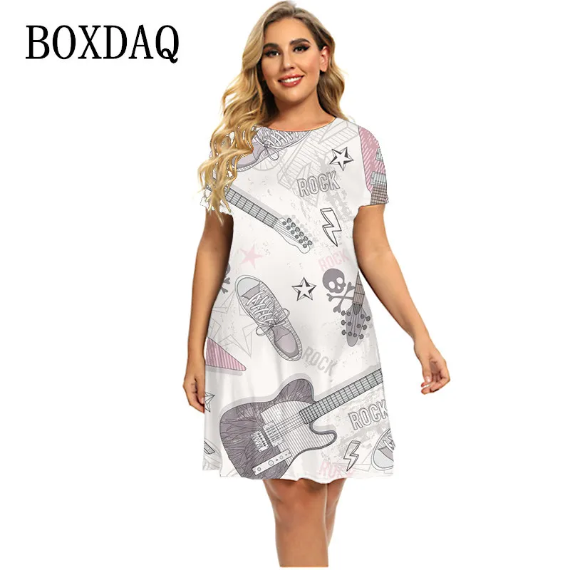 Женское платье в стиле хип-хоп с коротким рукавом, свободное летнее платье для музыкальной гитары, большие размеры, 2022 
Женское платье в стиле хип-хоп с коротким рукавом, свободное летнее платье для музыкальной гитары, большие размеры, 2022