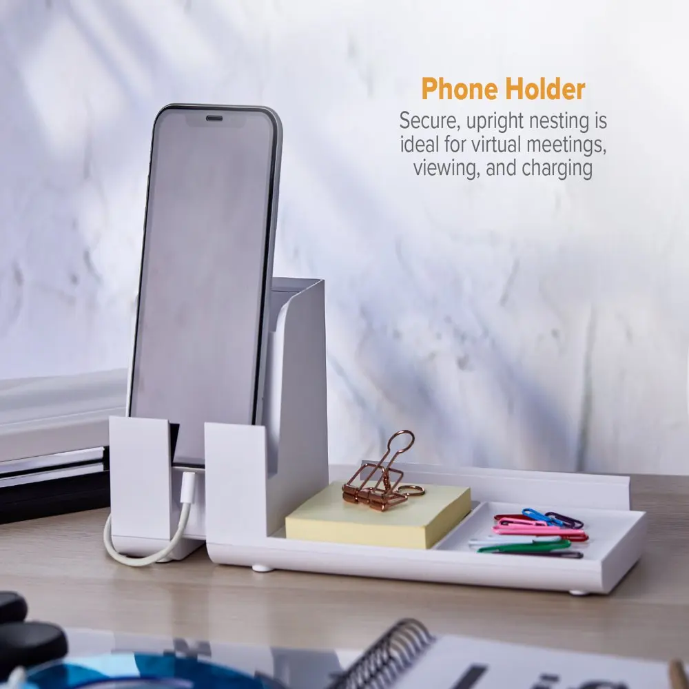 

Phone holder for Konnect Desk Organizer and Charging Station 2 USB Ports & 2 Plugs Charges Phones & Tablets Pencil Cup 4-Pie