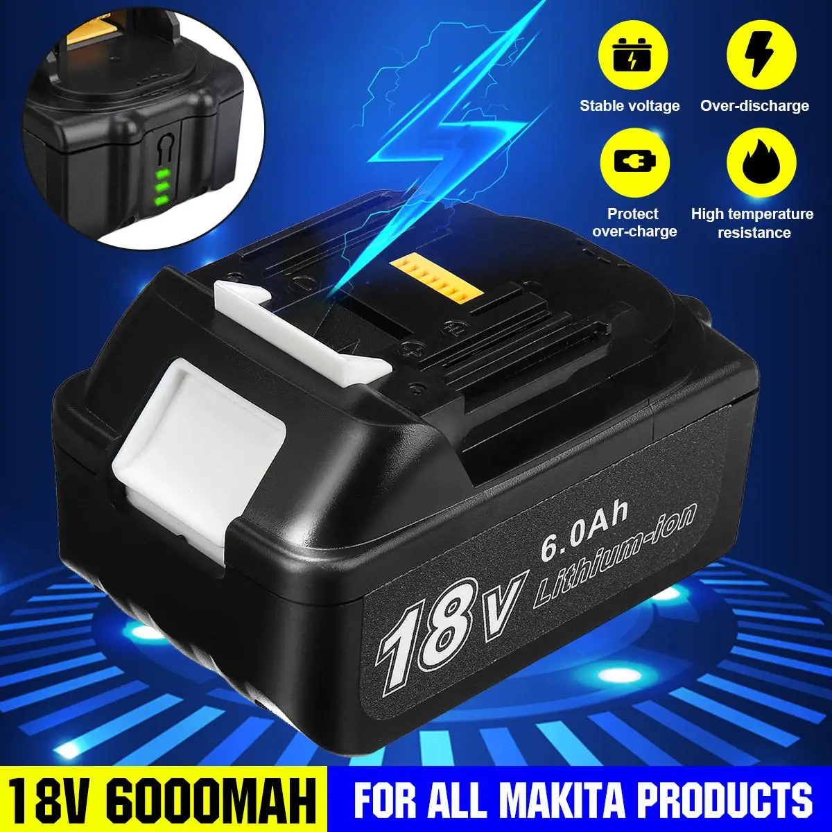 Universal 1850B 18V 6000mAh Lithium Ion Rechargeable Battery For Makita Power Tools Drills Chainsaw And Other 18V Power Tool
Universal 1850B 18V 6000mAh Lithium Ion Rechargeable Battery For Makita Power Tools Drills Chainsaw And Other 18V Power Tool