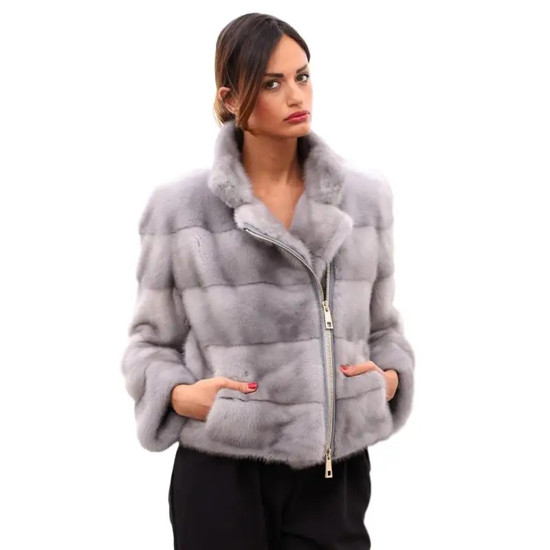

Luxurious Sapphire Mink Fur Coats Fashion Real Fur Zipper Suit Lapel Slim Ladies Overcoat Outer Garments Collar Outer Clothing
