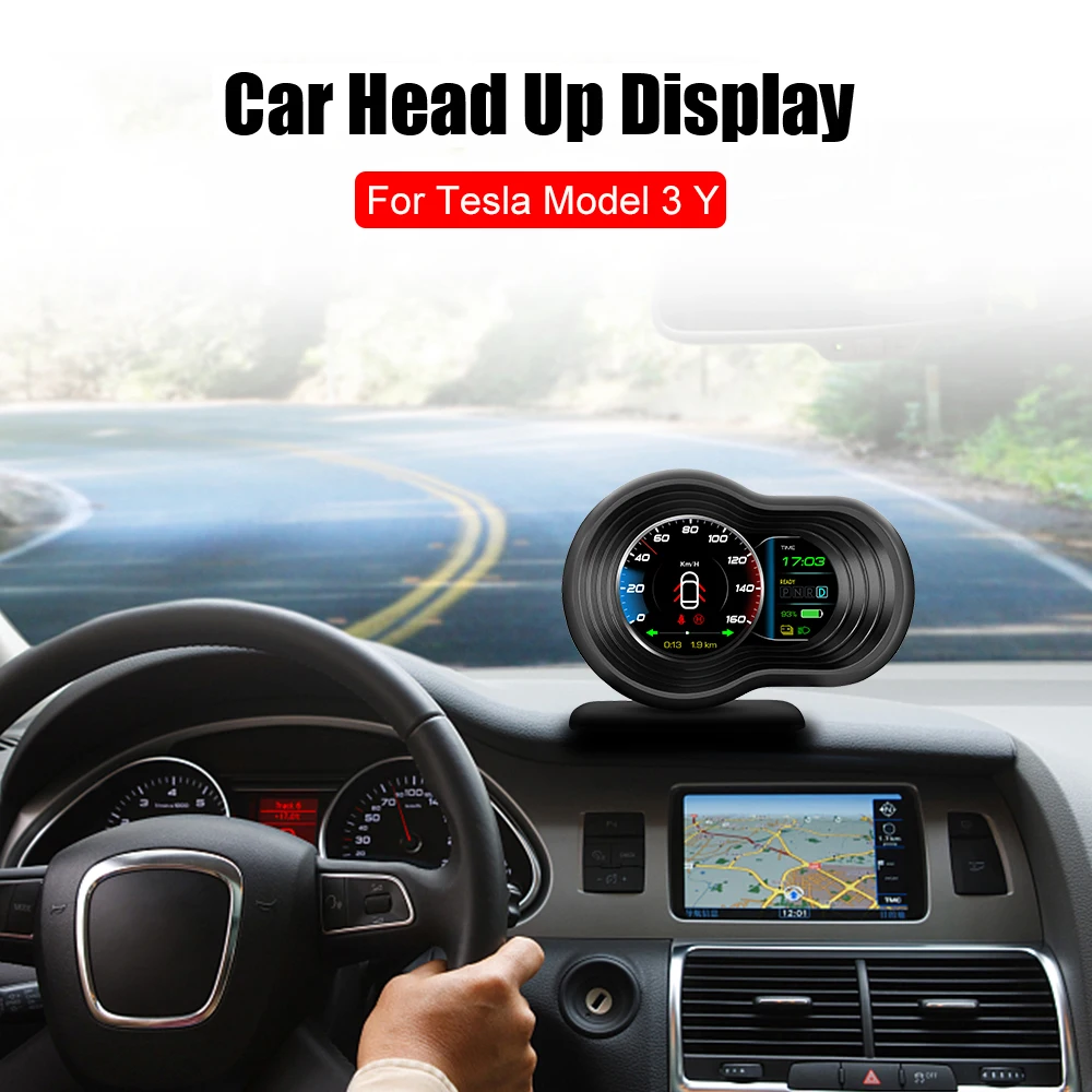 

T9 Car Head Up Display Turn Signal Overspeed Alarm HUD Speedometer 6 Alarm Digital Reminder For Tesla Model 3 Model Y