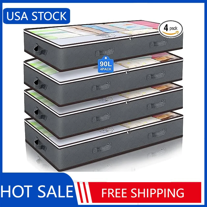 90L Under Bed Storage Containers, Closet Organizers and Storage Bins with Clear Window Reinforced Handles
90L Under Bed Storage Containers, Closet Organizers and Storage Bins with Clear Window Reinforced Handles