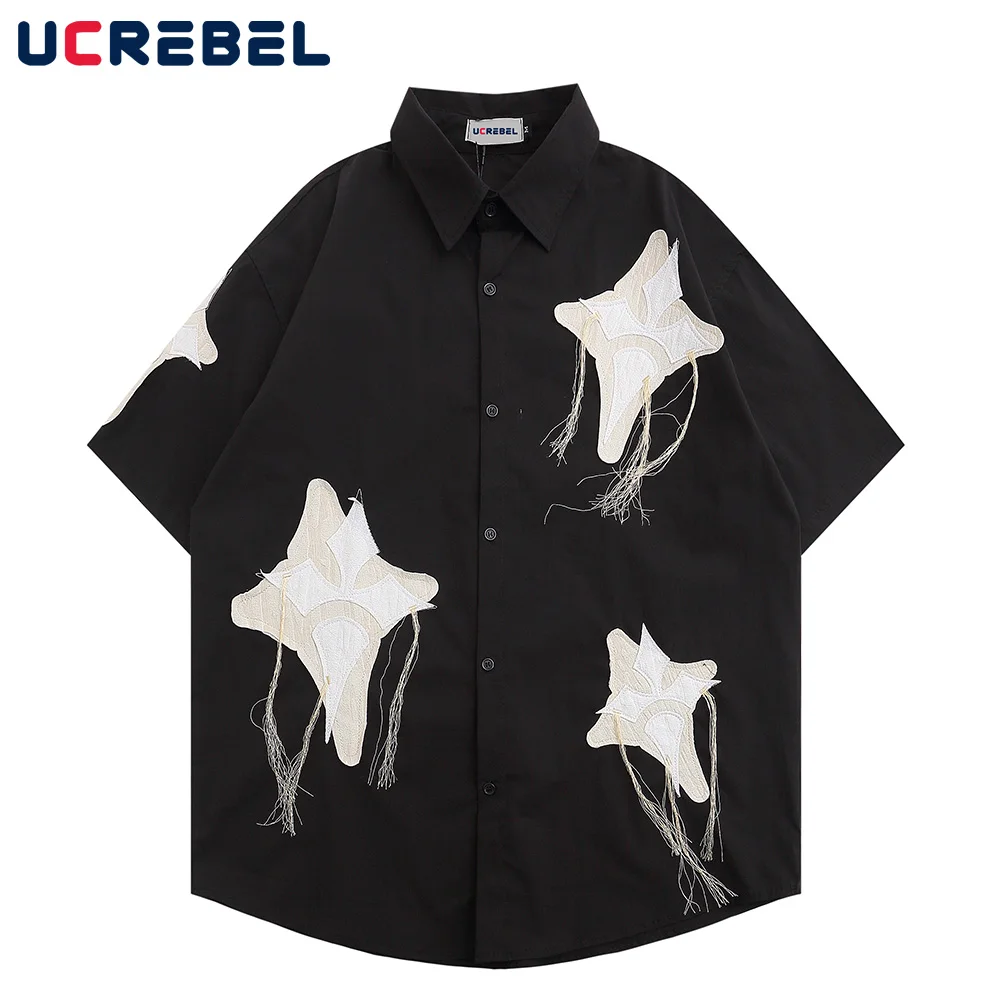 Cross Embroidery Short Sleeve Shirt Mens Summer High Street Patch Loose Casual Half-Sleeve Top Streetwear Lapel Shirts Men
Cross Embroidery Short Sleeve Shirt Mens Summer High Street Patch Loose Casual Half-Sleeve Top Streetwear Lapel Shirts Men