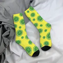 Green Lemon Slice Socks Fruits Pattern Comfortable Climbing Mid Stockings Large Chemical Fiber Teen Decorative Socks