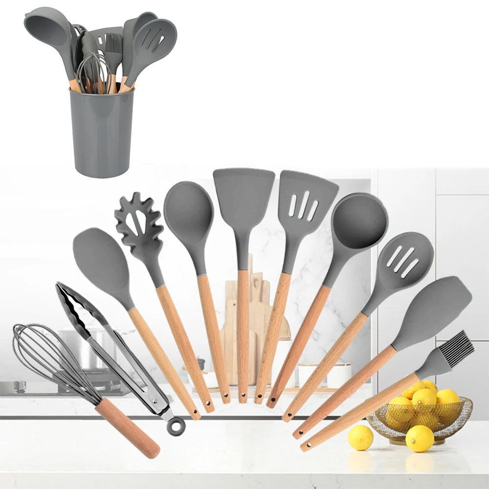 12 PCS Silicone Kitchen Cooking Utensils Set with Wooden Handles Non-stick Cookware Spatula Shovel Egg Beaters Cooking Tool Set
12 PCS Silicone Kitchen Cooking Utensils Set with Wooden Handles Non-stick Cookware Spatula Shovel Egg Beaters Cooking Tool Set
