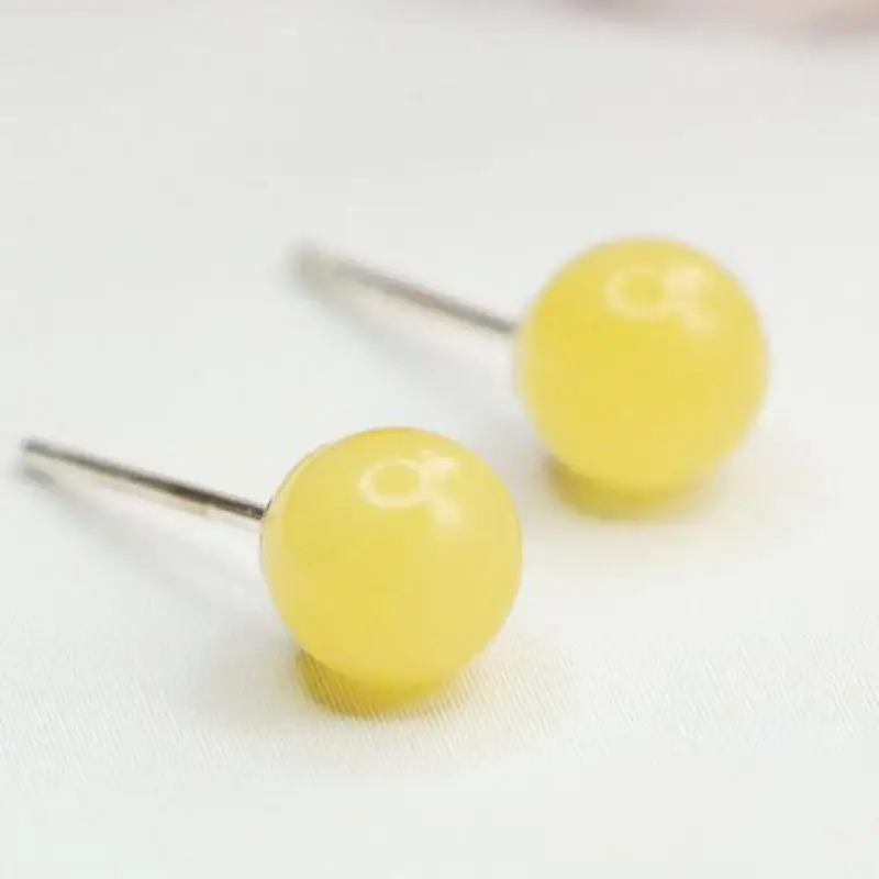

S925 Sterling Silver Amber Beads Stud Earrings Women Fine Jewelry Accessories 100% Natural Baltic Ambers Ball Ear Studs Earring