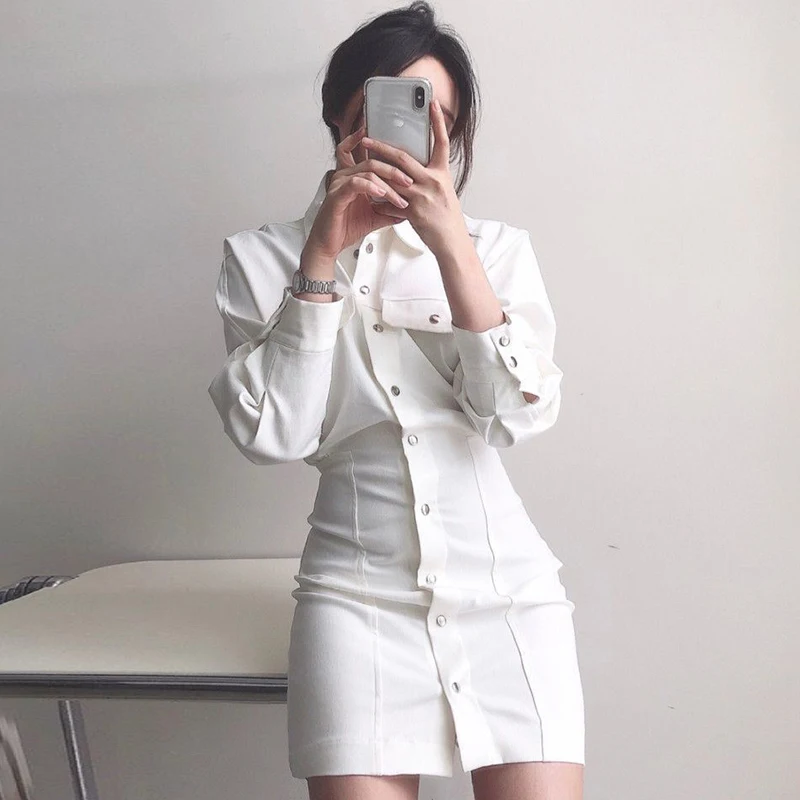 Korean Fashion Elegant Shirt Dress Women 2022 Autumn New White Retro Lapel Single-breasted Slim Fit Long Sleeve Bag Hip Dresses
Korean Fashion Elegant Shirt Dress Women 2022 Autumn New White Retro Lapel Single-breasted Slim Fit Long Sleeve Bag Hip Dresses