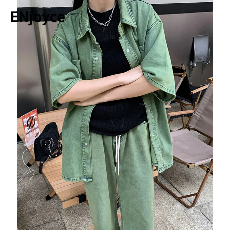 Summer Vintage Avocado Green Denim Shirt Women Short Sleeve Wide Shoulder Jeans Blouse Shirts Casual Loose Single Breasted Tops
Summer Vintage Avocado Green Denim Shirt Women Short Sleeve Wide Shoulder Jeans Blouse Shirts Casual Loose Single Breasted Tops