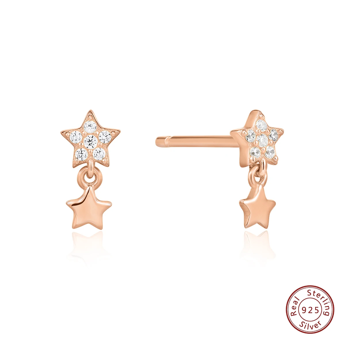 

Fine Jewellery Super Immortal Pentagram S925 Sterling Silver Rose Gold Plating Five-Pointed Star Zircon Cartilage Earrings Women