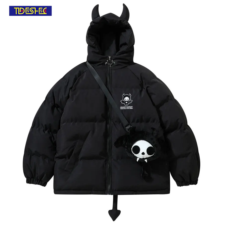 Men Winter Jacket Devil Doll Pendant Coat Oversize Parka Devil's Horn Jacket Harajuku Hip Hop Hooded Coats Women Winter Parka
Men Winter Jacket Devil Doll Pendant Coat Oversize Parka Devil's Horn Jacket Harajuku Hip Hop Hooded Coats Women Winter Parka