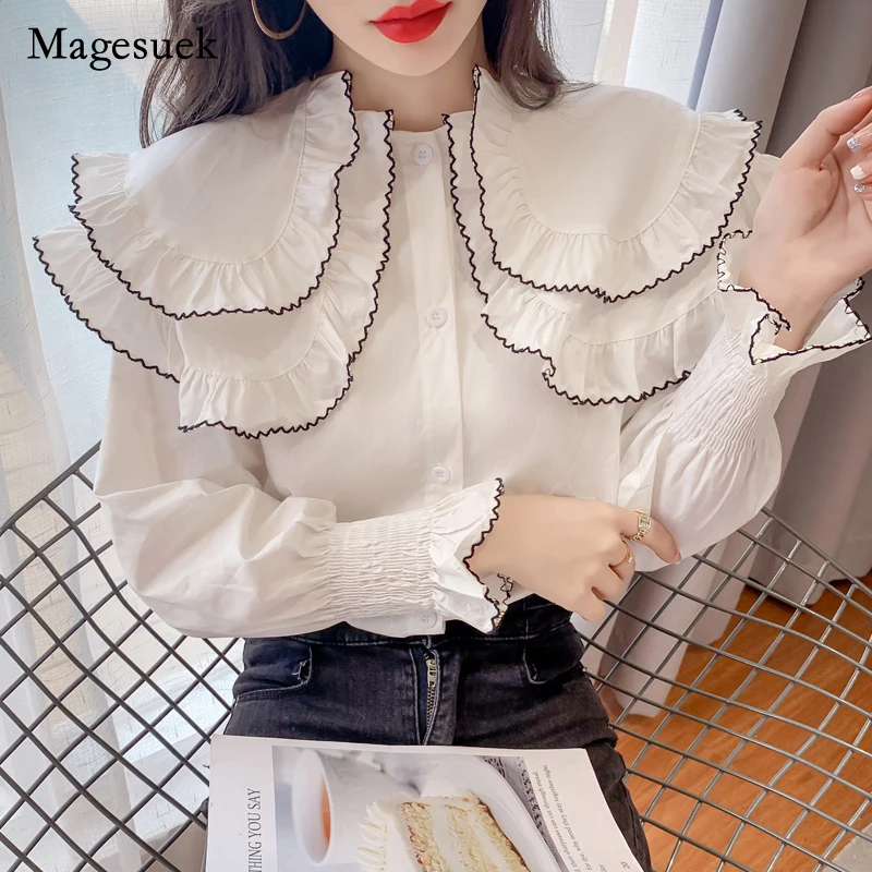 Casual Peter Pan Colalr Shirt Korean Vintage Sweet White Women's Shirt Long Sleeve Ruffles Cotton Elegant Blouse Women New 16967
Casual Peter Pan Colalr Shirt Korean Vintage Sweet White Women's Shirt Long Sleeve Ruffles Cotton Elegant Blouse Women New 16967