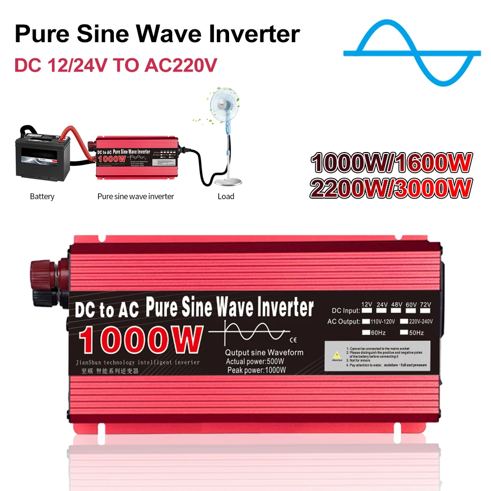 Universal Pure Sine Wave Inverter 12V/24V/48V/60V To AC 110V 220V 1000W/1600W/2200W/3000W Voltage Transformer Power Converter
Universal Pure Sine Wave Inverter 12V/24V/48V/60V To AC 110V 220V 1000W/1600W/2200W/3000W Voltage Transformer Power Converter