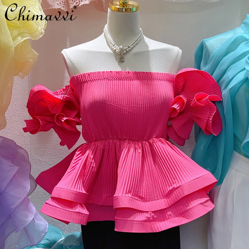 2022 Summer New Ladies Fashion Sweet Pleated Chiffon Shirt Women's Elegant Simple Off-Shoulder Strap Waist Ruffle Blusas Top
2022 Summer New Ladies Fashion Sweet Pleated Chiffon Shirt Women's Elegant Simple Off-Shoulder Strap Waist Ruffle Blusas Top