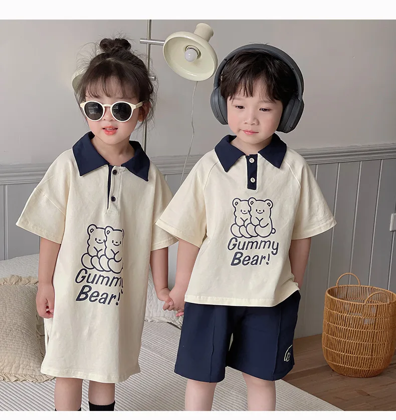 Korean Children's Casual Clothing Boys Cartoon T-Shirt Shorts Suit Girls Loose Dress 2023 Summer Brother And Sister Clothes
Korean Children's Casual Clothing Boys Cartoon T-Shirt Shorts Suit Girls Loose Dress 2023 Summer Brother And Sister Clothes