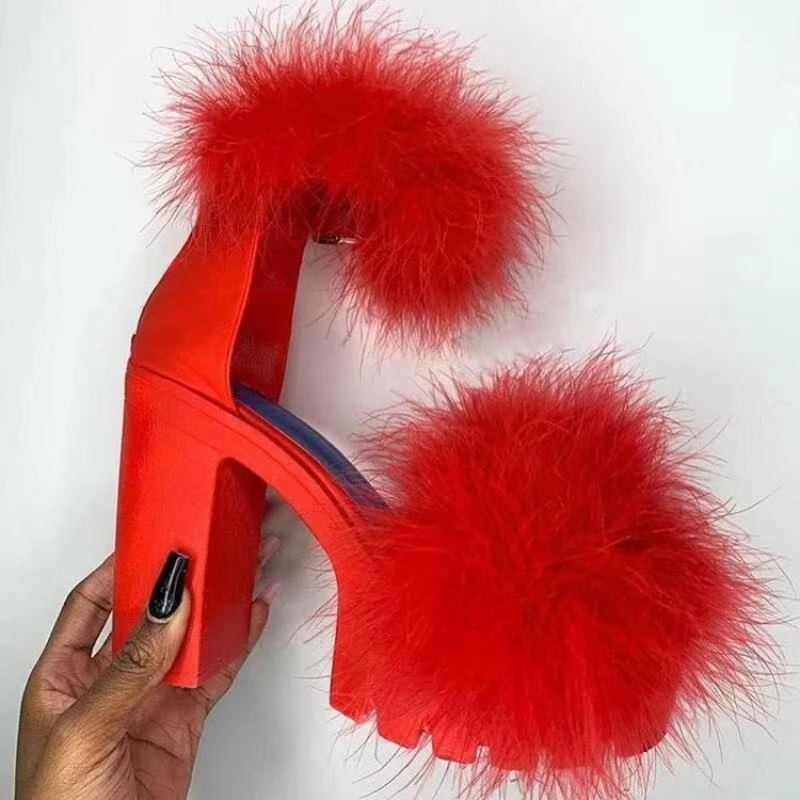 Women Ankle Strap Chunky High Heels Summer Faux Fluffy Fur Sandals Party Platform Pumps Sandalias De Mujer Con Tacones
Women Ankle Strap Chunky High Heels Summer Faux Fluffy Fur Sandals Party Platform Pumps Sandalias De Mujer Con Tacones