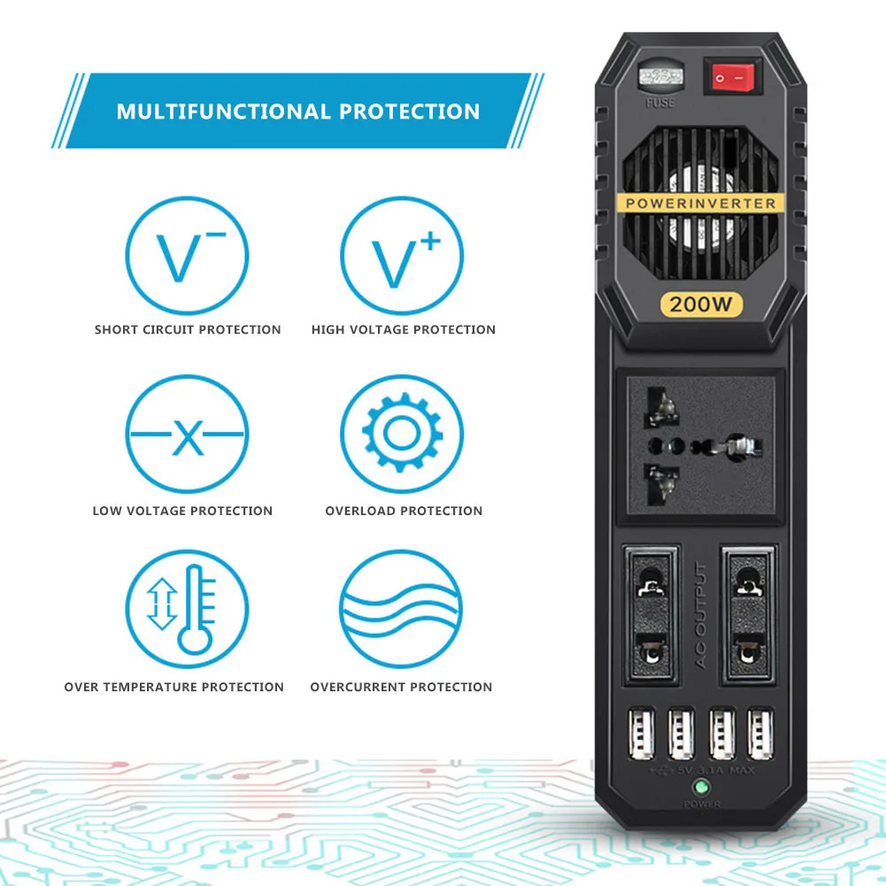 200W Car Inverter DC 12V to AC 220V Adapter Charger Socket Auto Power Converter USB Mobile Phone Fast Charging Vehicle Inverter
200W Car Inverter DC 12V to AC 220V Adapter Charger Socket Auto Power Converter USB Mobile Phone Fast Charging Vehicle Inverter