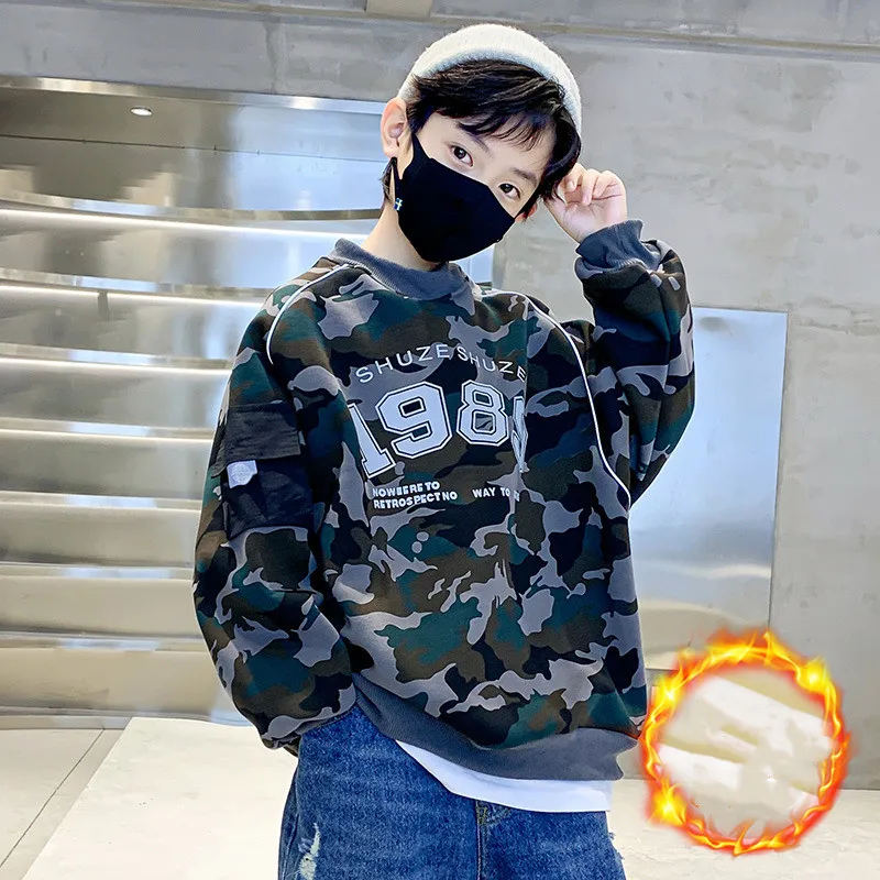 Boys Autumn Winter Sweatshirts Kids Camo Thick Pullovers Children Korean Loose Fashion Warm Sports Tops Teen Plus Velvet Clothes
Boys Autumn Winter Sweatshirts Kids Camo Thick Pullovers Children Korean Loose Fashion Warm Sports Tops Teen Plus Velvet Clothes