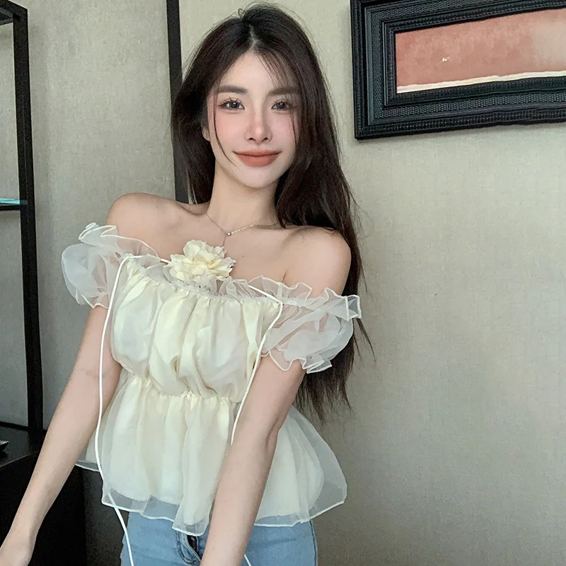 3D Flower Blouse Women Off Shoulder Slash Neck Flower Puff Short Sleeve Crop Tops Sexy Elegant Ladies Shirts Summer
3D Flower Blouse Women Off Shoulder Slash Neck Flower Puff Short Sleeve Crop Tops Sexy Elegant Ladies Shirts Summer