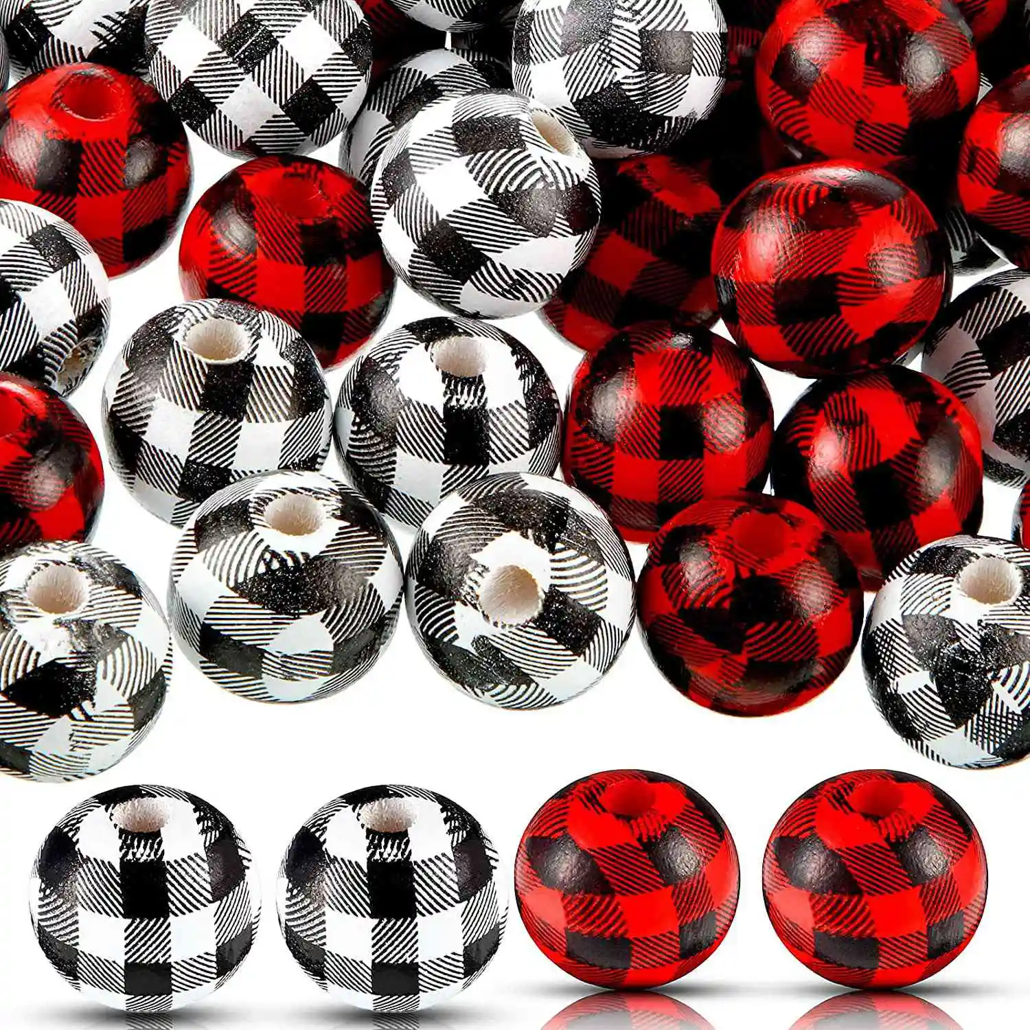 100 Pieces Plaid Wood Beads Buffalo Plaid Print Wooden Beads Round Bead Polished Spacer Bead (Red-Black,White-Black)
100 Pieces Plaid Wood Beads Buffalo Plaid Print Wooden Beads Round Bead Polished Spacer Bead (Red-Black,White-Black)