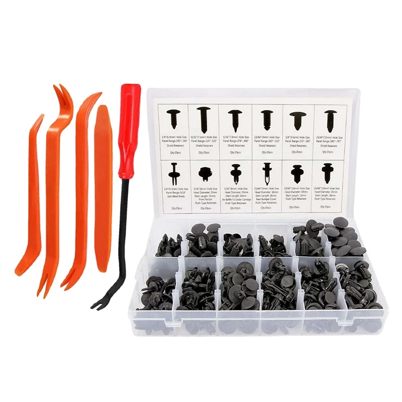 240PCS Bumper Retainer Clips with Fastener Remover Car Plastic Rivets Fasteners Push Retainer Kit Clips Pin Rivet
240PCS Bumper Retainer Clips with Fastener Remover Car Plastic Rivets Fasteners Push Retainer Kit Clips Pin Rivet