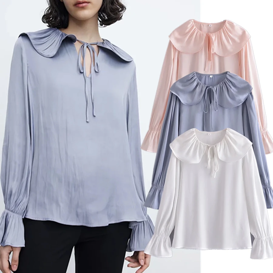 

Elmsk Spring Peter Pan Collar Retro Long SLeeve Blusas England Simple Casual Shirt Women Tops Fashion Chiffon Blouse Women