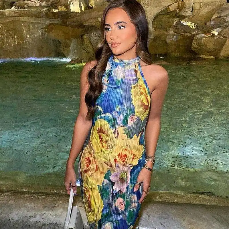 Womens Summer Casual Dresses Printed Sleeveless Slim Fit Backless Mesh Halter Long Dress
Womens Summer Casual Dresses Printed Sleeveless Slim Fit Backless Mesh Halter Long Dress