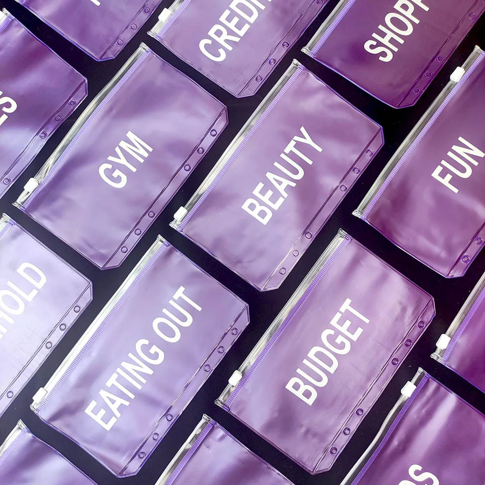 A6/A5 Purple Cash Planner Binder Pocket File Organizer Storage Folder Transparent PVC Loose Leaf Pouch with Zipper Filing Binder
A6/A5 Purple Cash Planner Binder Pocket File Organizer Storage Folder Transparent PVC Loose Leaf Pouch with Zipper Filing Binder
