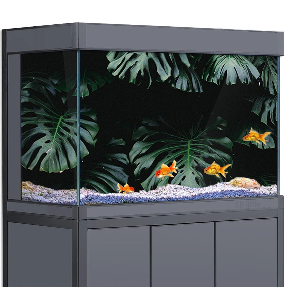 

Aquarium Background Sticker Decoration for Fish Tanks, Monstera Plants Dark Green Leaves HD 3D Poster Self-Adhesive Waterproof