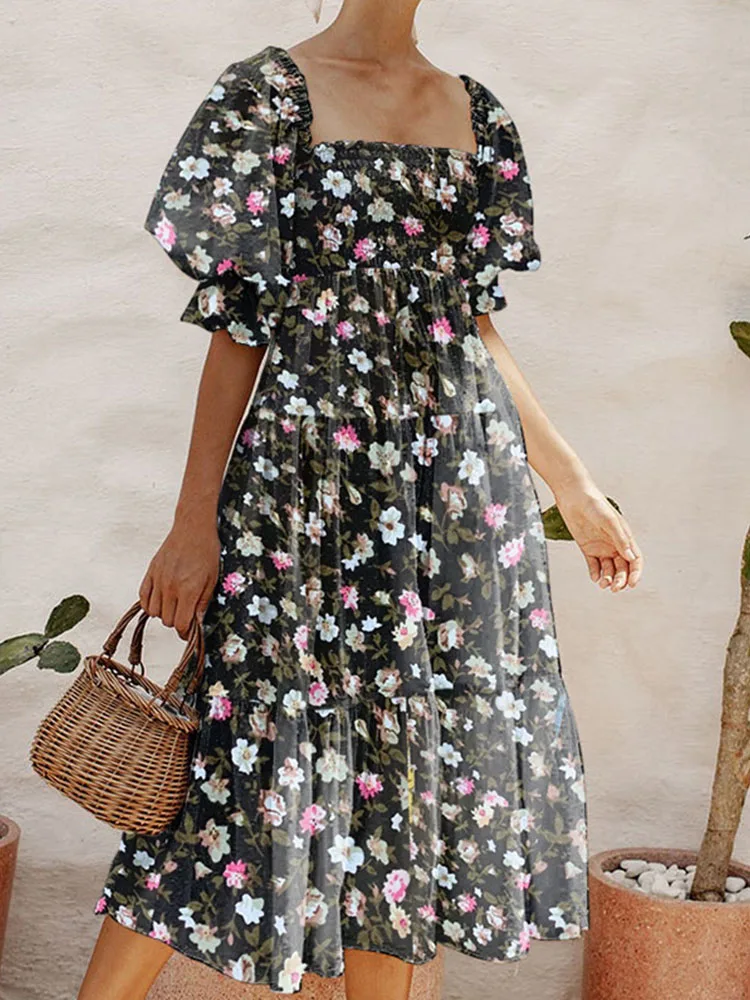 Fashion Square Collar Backless Mid Dress Lady Elegant Sweet Floral Print Beach Dress Summer Casual Puff Sleeve Pleat Party Dress
Fashion Square Collar Backless Mid Dress Lady Elegant Sweet Floral Print Beach Dress Summer Casual Puff Sleeve Pleat Party Dress