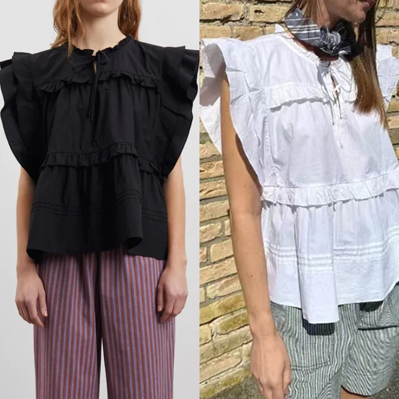 2023 Summer Fashion Chic Pullover Small Flying Sleeve Lace Tie Women Shirt
2023 Summer Fashion Chic Pullover Small Flying Sleeve Lace Tie Women Shirt