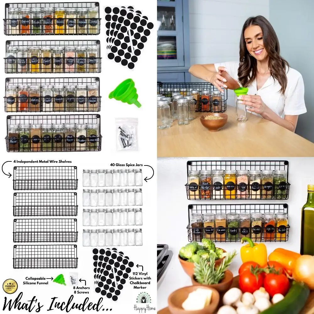 Stunning Wall Mounted Metal Spice Rack with Funnel, Labels, Jars & a Pen - Perfect Kitchen Organization & Storage Solution.
Stunning Wall Mounted Metal Spice Rack with Funnel, Labels, Jars & a Pen - Perfect Kitchen Organization & Storage Solution.