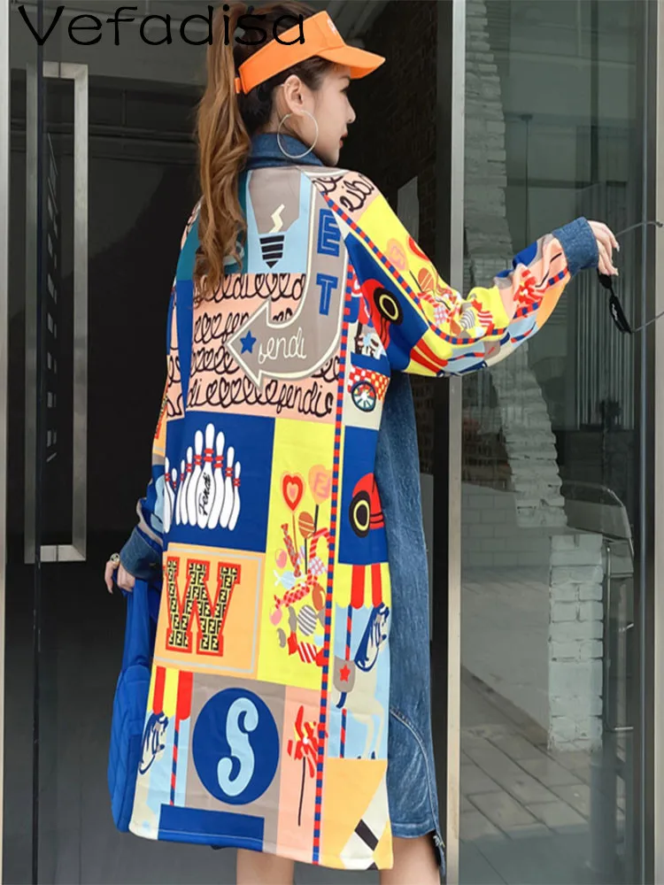Women Long Sleeve Denim Coat Loose Mid-length Cartoon Printing Splicing Single-breasted Coat Blue 2023 Spring Autumn LHX1854
Women Long Sleeve Denim Coat Loose Mid-length Cartoon Printing Splicing Single-breasted Coat Blue 2023 Spring Autumn LHX1854