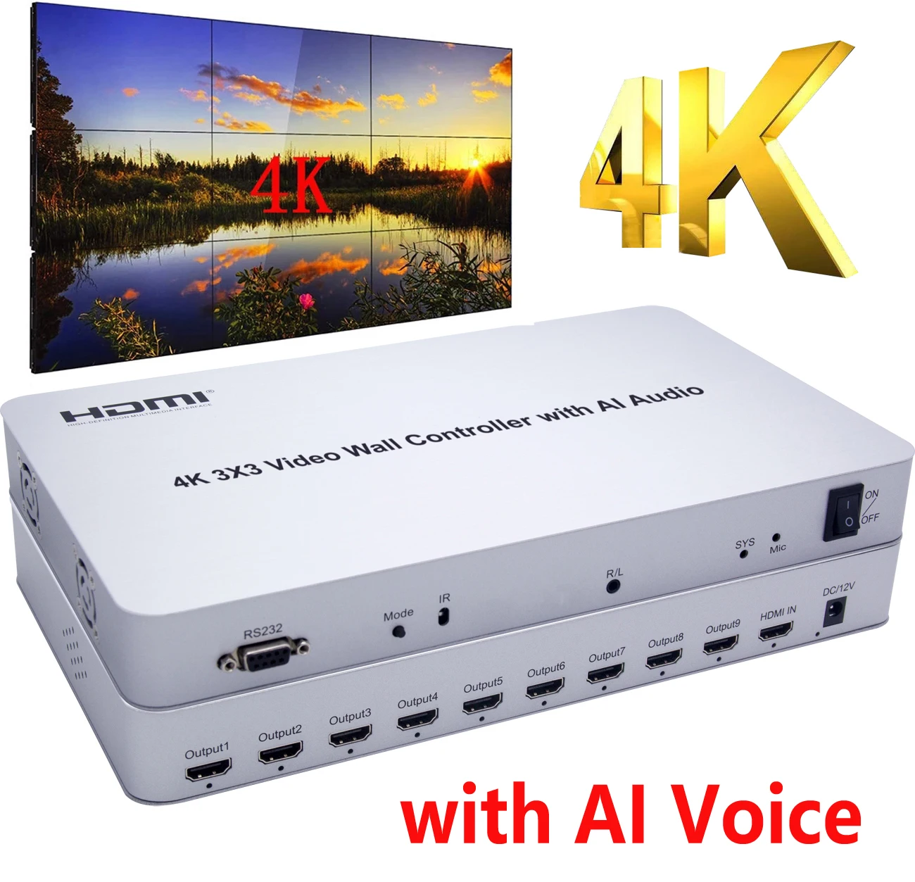 4K 3x3 Artificial Intelligence Voice Video Wall Controller AI Audio 2x2 1x3 1x4 TV Wall Splicer Multi Monitor Splicing Processor
4K 3x3 Artificial Intelligence Voice Video Wall Controller AI Audio 2x2 1x3 1x4 TV Wall Splicer Multi Monitor Splicing Processor