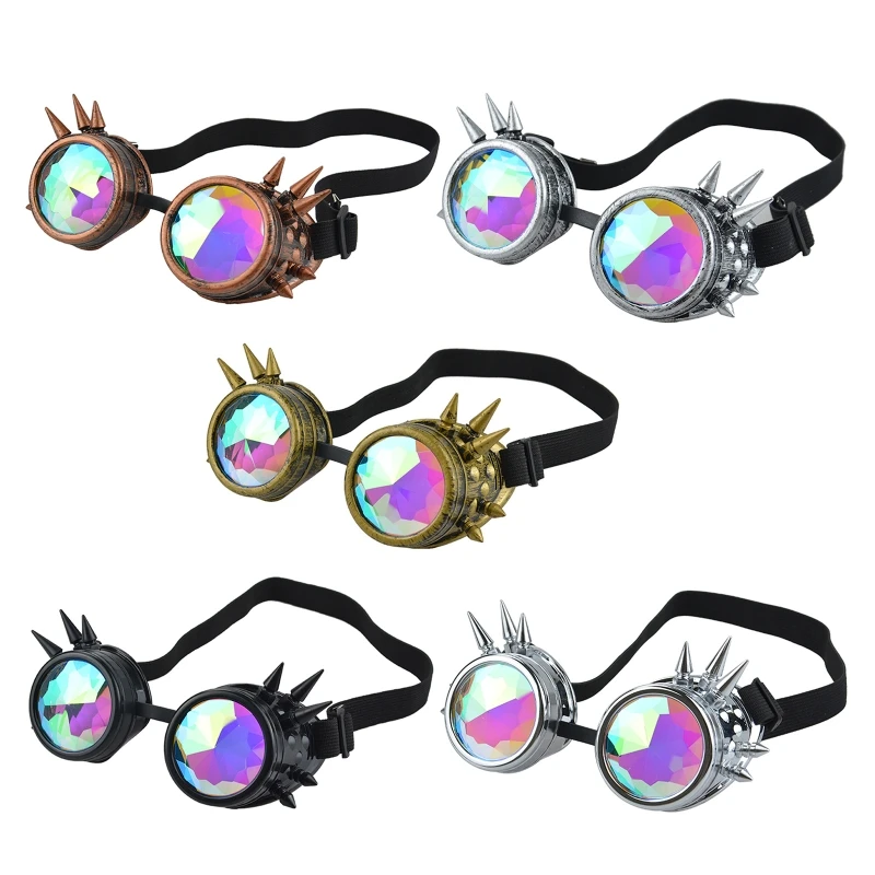 

Women Kaleidoscope Rave Rainbow Crystal Lens Steampunk Prism Refraction Goggles