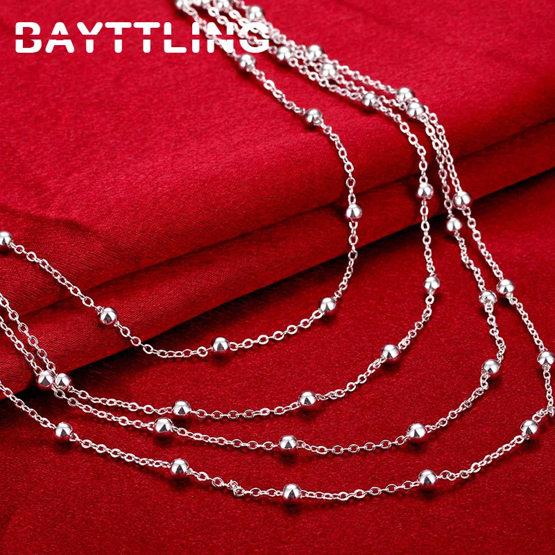 

BAYTTLING 925 Sterling Silver 18 Inches Bead Chain Necklace For Women Wedding Fashion Glamour Jewelry Gifts