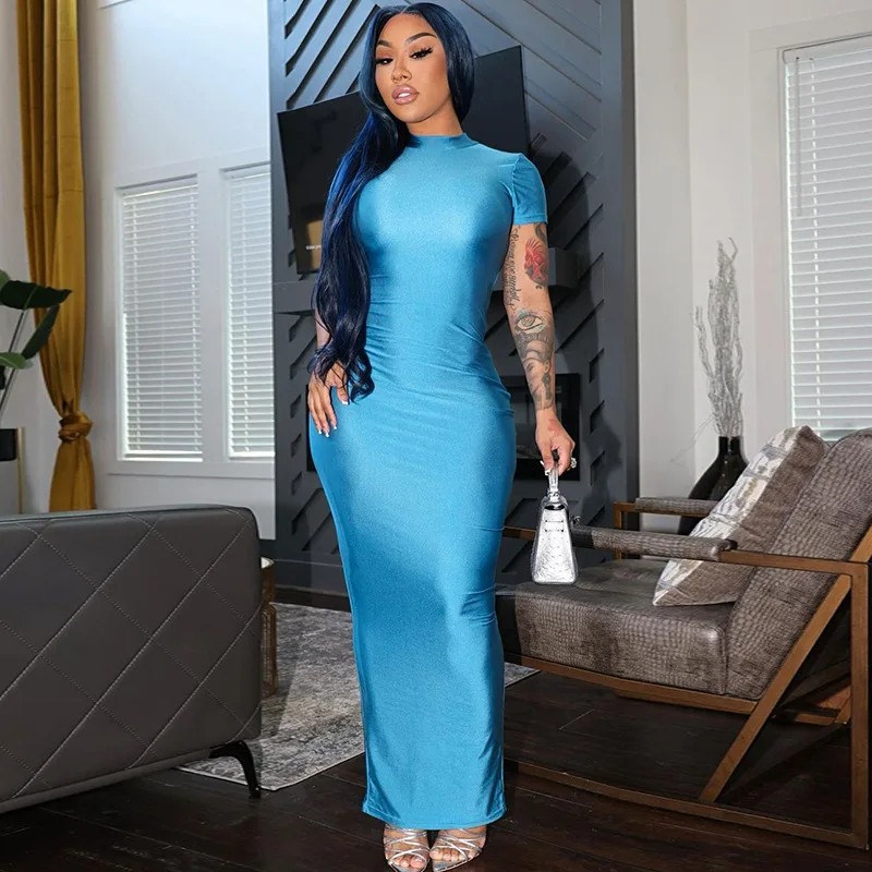 Woman Short Sleeve Midi dress Solid Color O Neck Bodycon Back Split Casual T-shirt dress S-L 3Color
Woman Short Sleeve Midi dress Solid Color O Neck Bodycon Back Split Casual T-shirt dress S-L 3Color