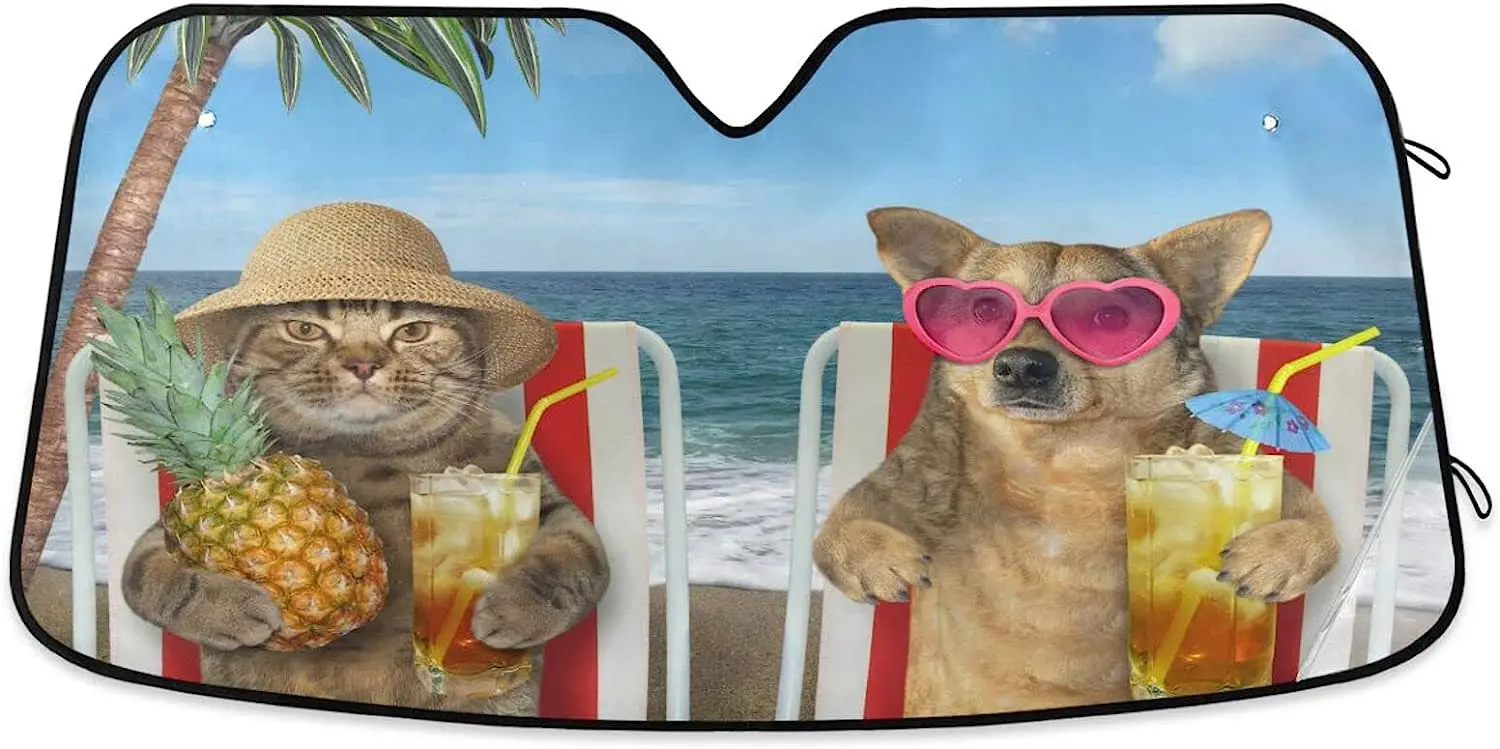 Забавный солнцезащитный козырек на лобовое стекло для пляжа, кошек и собак, солнцезащитный козырек, пальма, ананас, фрукты, животные, складной козырек от солнца для прохлады в автомобиле
Забавный солнцезащитный козырек на лобовое стекло для пляжа, кошек и собак, солнцезащитный козырек, пальма, ананас, фрукты, животные, складной козырек от солнца для прохлады в автомобиле