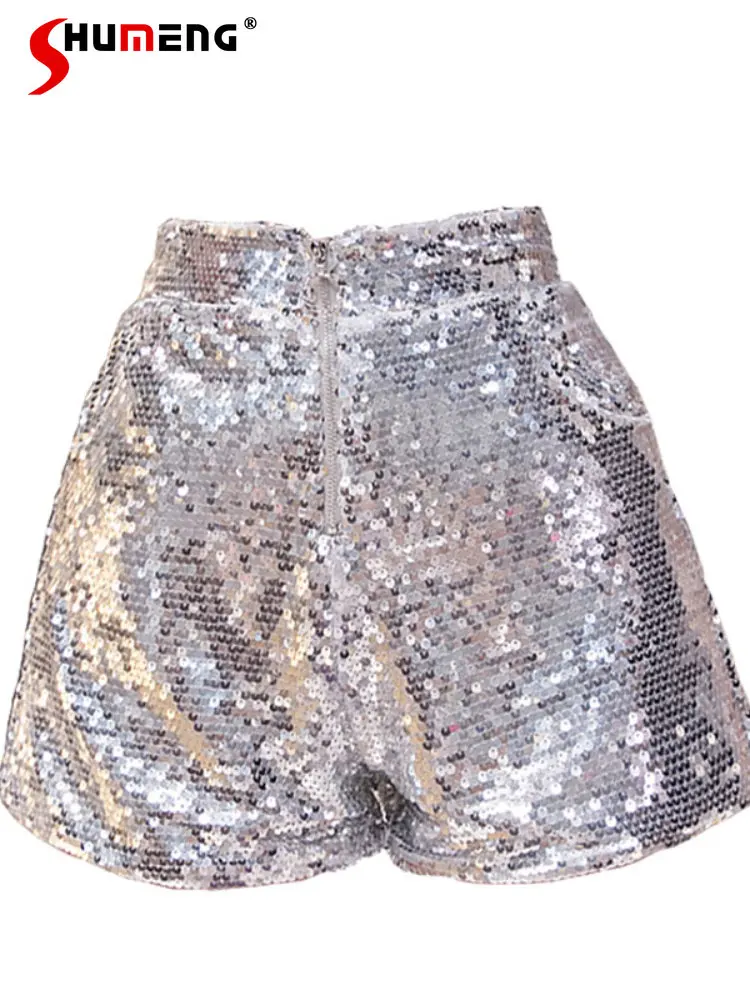 

2023 Spring and Summer Ins New Sequined Shiny Shorts Streetwear Women's Disco Dancing Nightclub High Waist Slimming Short Pants