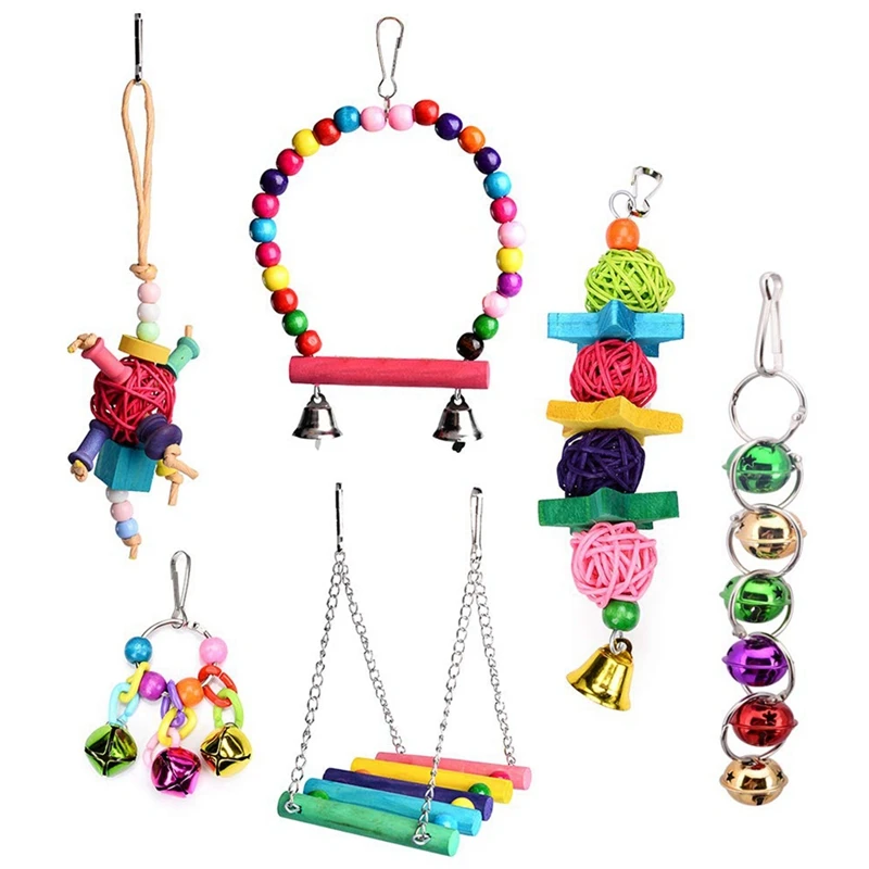 

Bird Parrot Toys-Bird Hanging Shredding Swing Chew-Birds Ladder Bell Toys For Conure, Parakeets, Mynah, Cockatiel Macow, Coconut