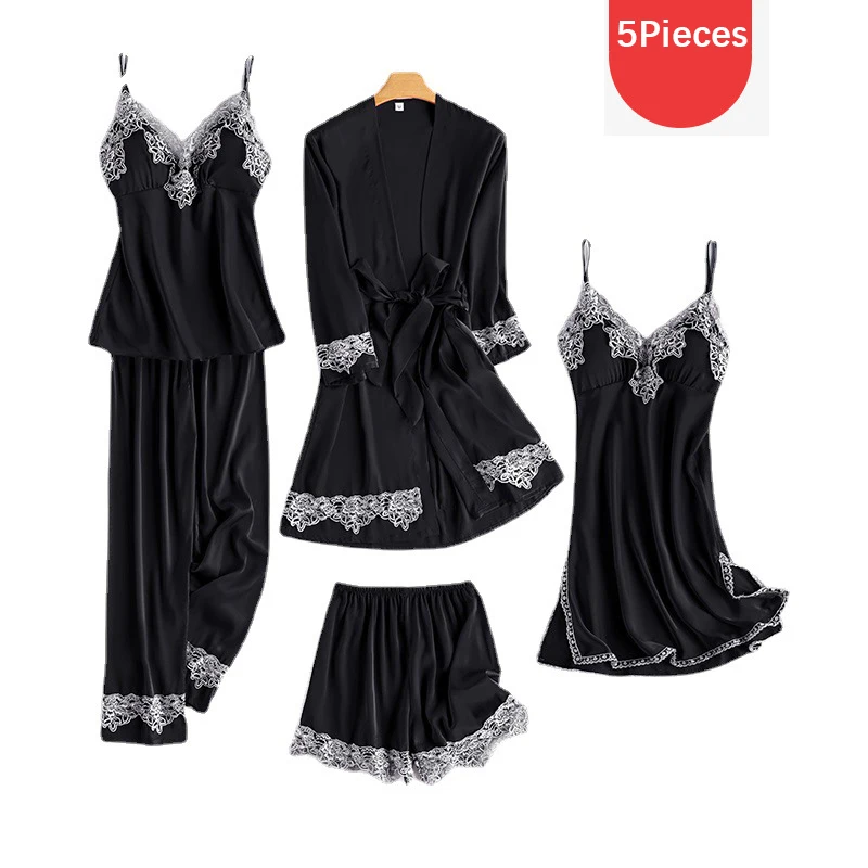 5 Pieces Women Robe Sets Elegant Ice Silk Pajamas Nightwear Babydoll Sleepdress Pajamas пижама женская
5 Pieces Women Robe Sets Elegant Ice Silk Pajamas Nightwear Babydoll Sleepdress Pajamas пижама женская