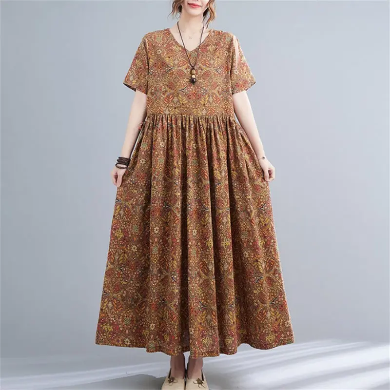 2022 Summer Women's Retro Floral Printed Cotton And Linen Long Dress Short Sleeve Casual Loose Wild Baggy Female Clothing h1005
2022 Summer Women's Retro Floral Printed Cotton And Linen Long Dress Short Sleeve Casual Loose Wild Baggy Female Clothing h1005