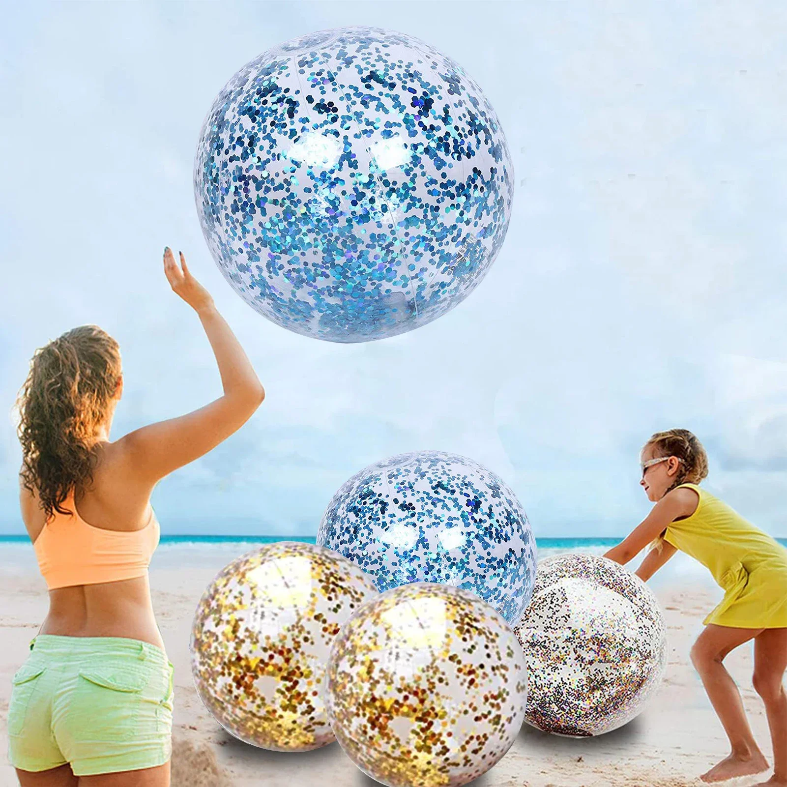 

40 см надувной Блестящий пляжный мяч, летние водные игры, блестящие мячи, наружные плавательные бассейны, детские игрушки для взрослых, водные виды спорта